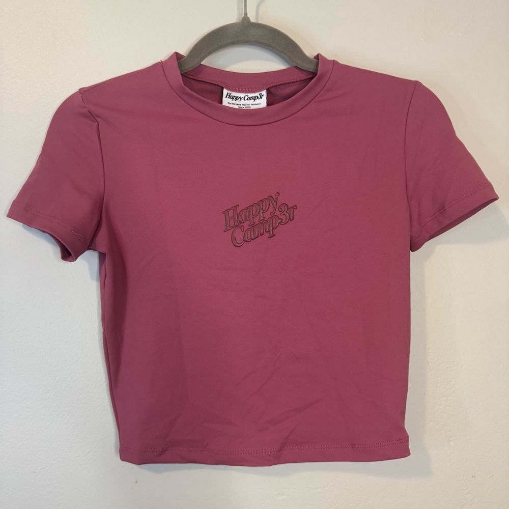 Happy Camper Pink Crop Tee - Women's Short Sleeve